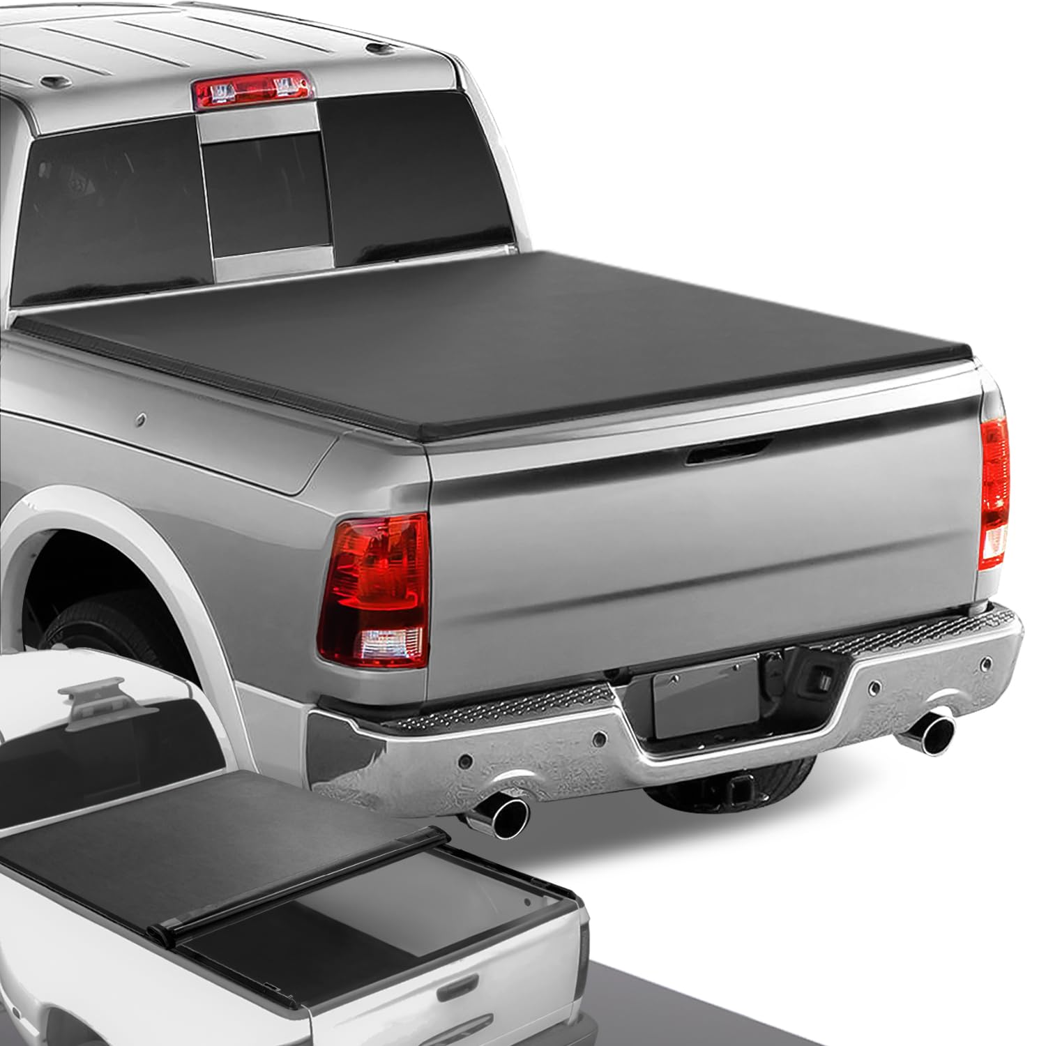 DNA Motoring TTC-RU-018 Truck Bed Soft Vinyl Roll-Up Tonneau Cover Compatible with 2009-2018 Ram 5.7Ft Fleetside Short Bed,09-18 Ram 1500, Black