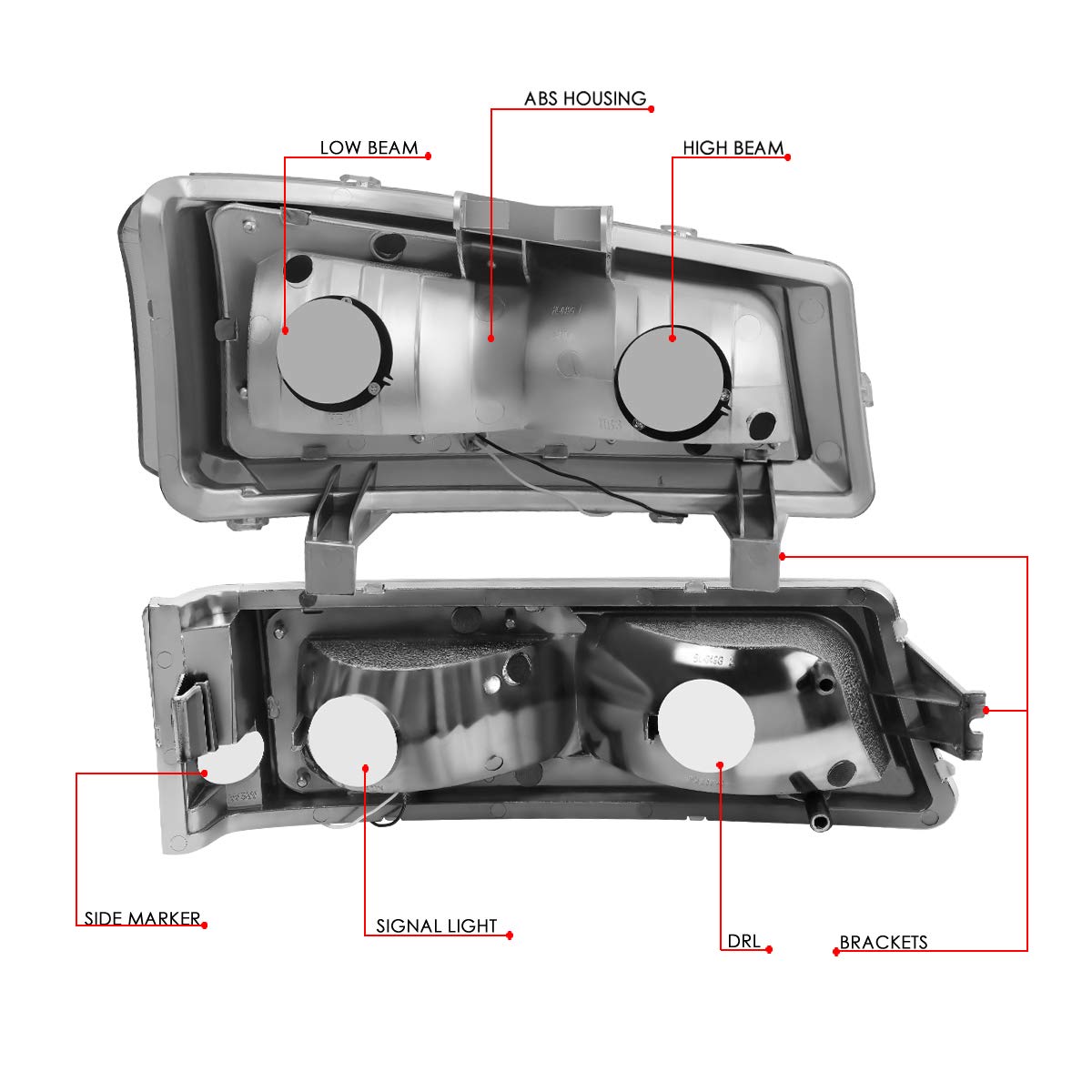 DNA MOTORING HL-LB-CSIL03-CH-CL1 Chrome Housing 3D LED DRL Headlight Bumper Lamp Set Compatible with 03-06 Silverado 1500-3500 / Avalanche 1500 2500