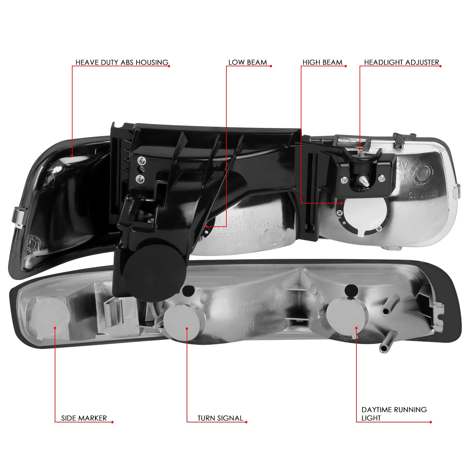 DNA MOTORING HL-OH-CS99-4P-SM-AB Smoke Lens Headlights Compatible with 99-02 Silverado 00-06 Suburban/Tahoe Bottom Bumper Lights Fit OE Grill