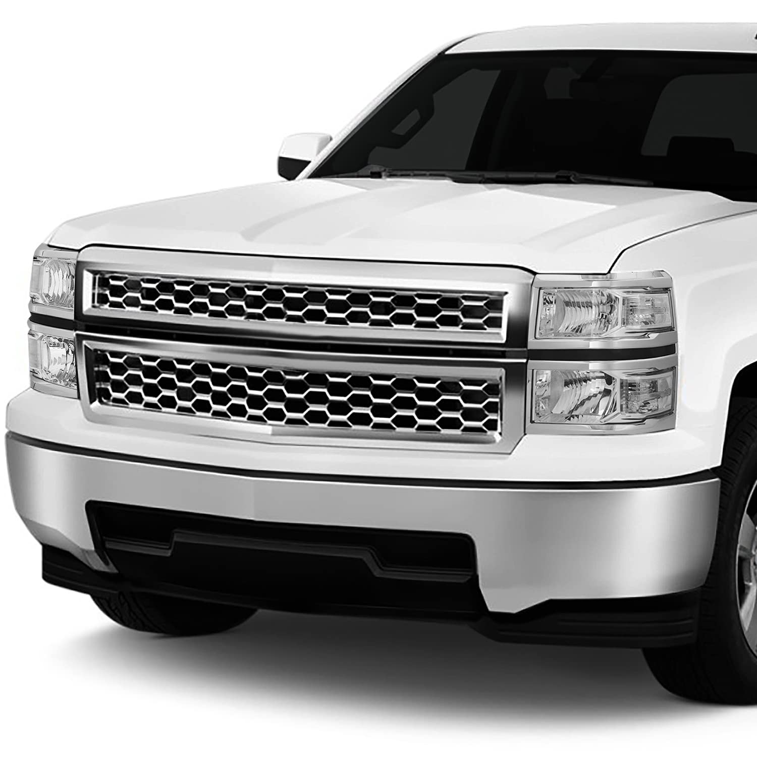 DNA MOTORING HL-OH-CSIL14-CH-CL1 Chrome Housing Clear Headlights Compatible with 2014-2015 Silverado 1500