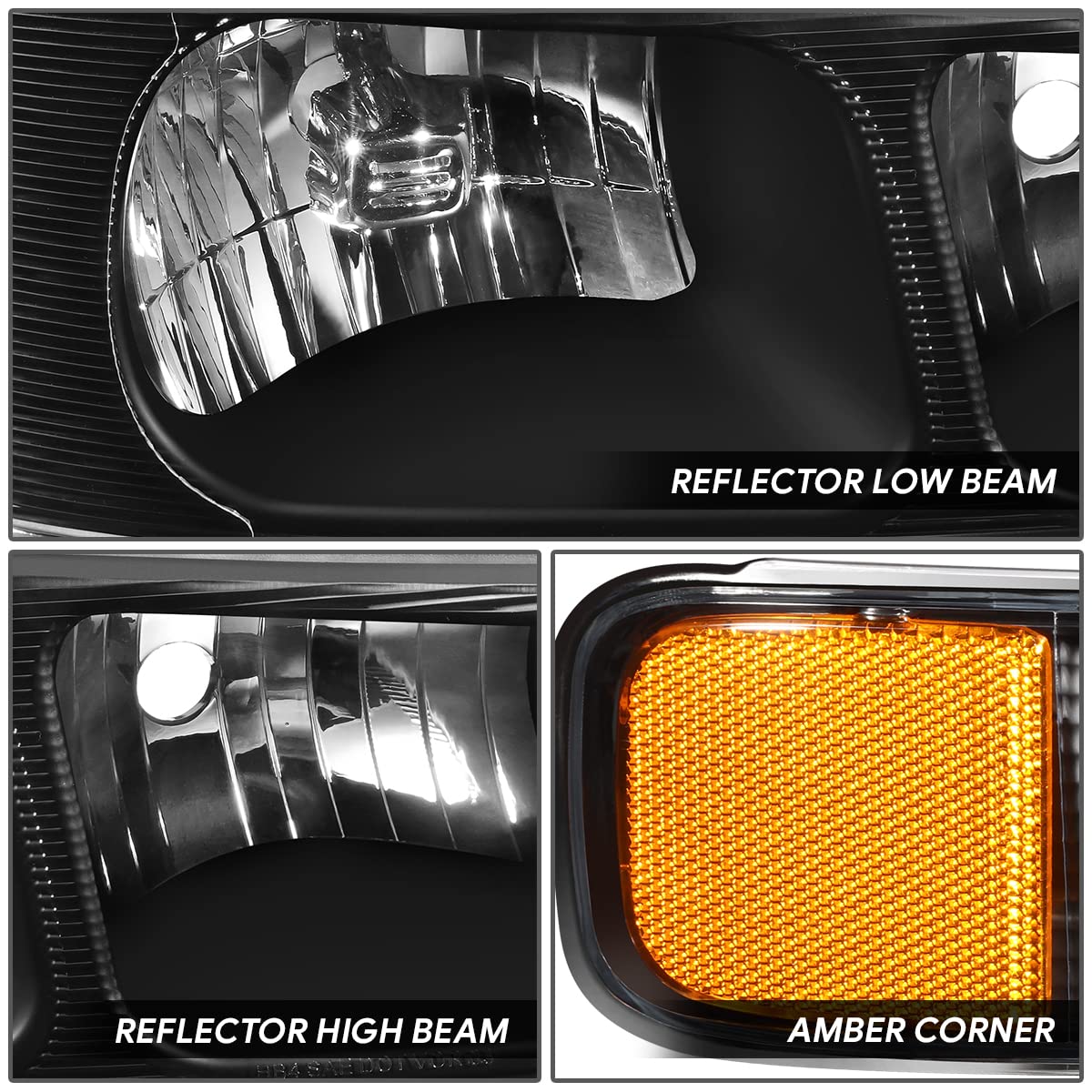 DNA MOTORING HL-OH-CEGS03-4P-BK-AM Pair of OE Style Headlights & Parking/Turn Signal Lights Compatible with 03-14 Express Savana 1500/03-23 Express Savana 2500 3500,Black/Amber