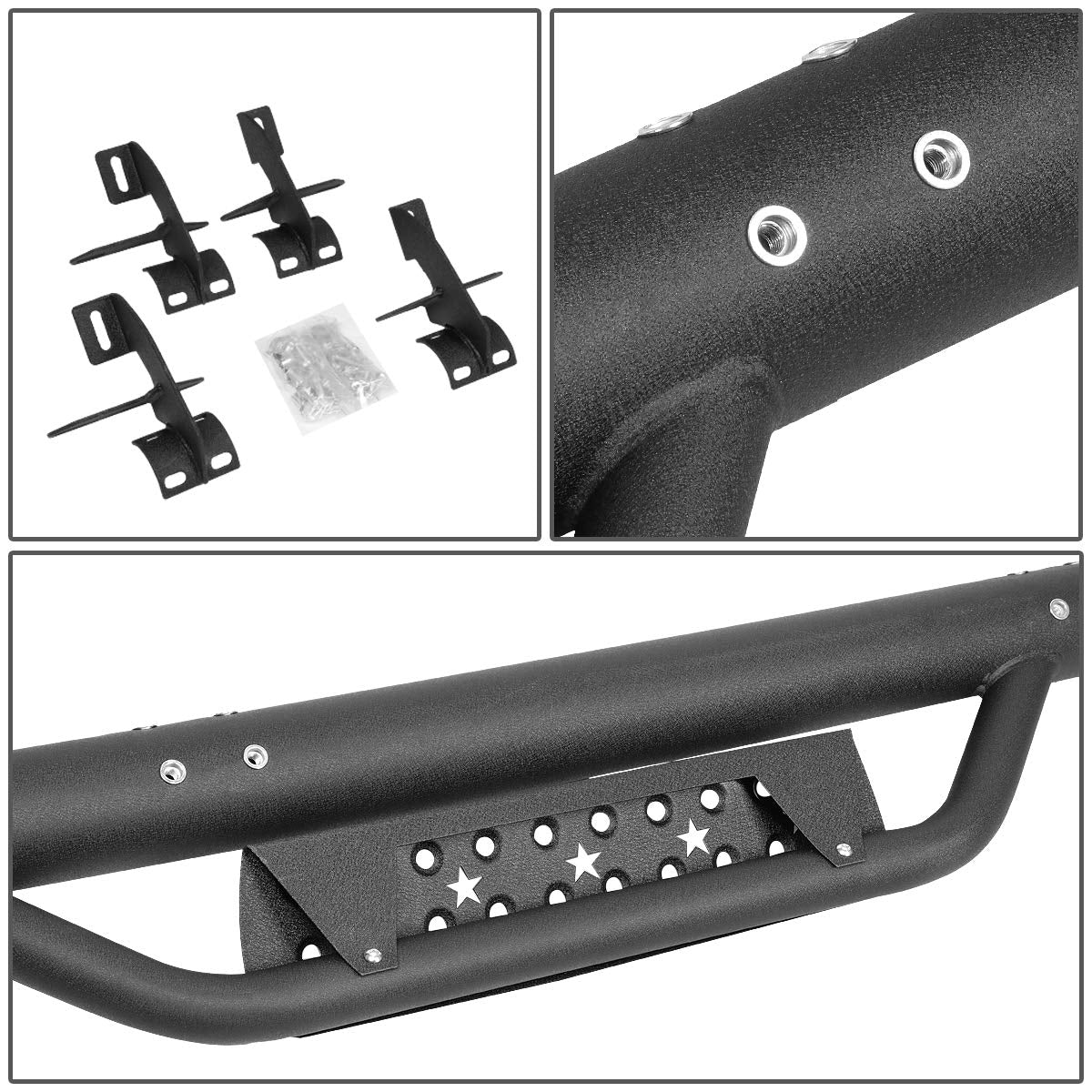 DNA MOTORING STEPB-ZTL-8232 3 Inches Powder Coated Side Step Nerf Bar Running Boards Compatible with 07-17 Jeep Wrangler 2-Dr / 18 Wrangler JK 2-Dr