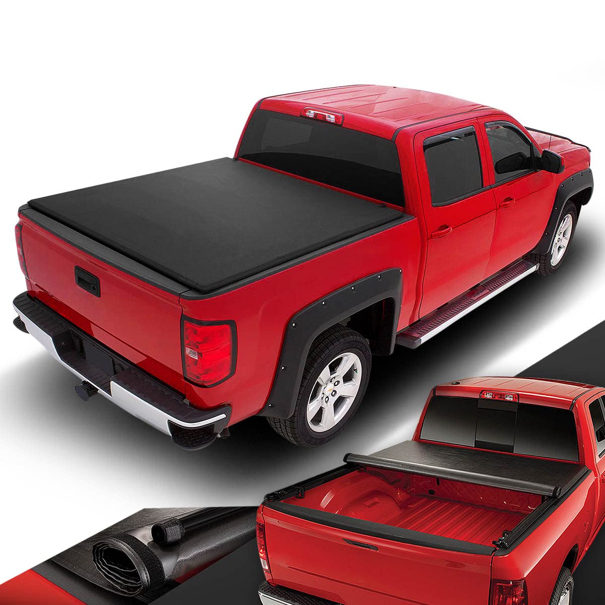 DNA Motoring TTC-RU-034 Truck Bed Soft Vinyl Roll-Up Tonneau Cover Compatible with 07-13 Silverado/Sierra 1500 6.5Ft Bed