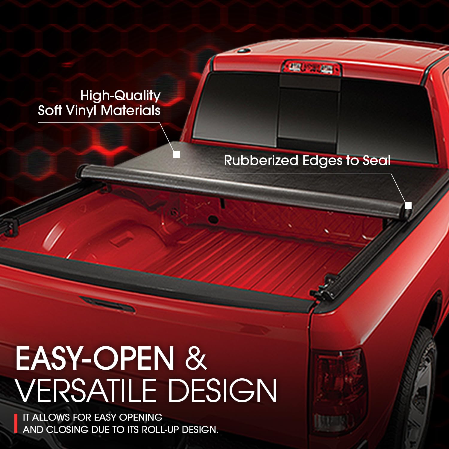 DNA Motoring TTC-RU-001 Soft Vinyl Roll-Up Tonneau Cover Compatible with 04-14 F150 5.5Ft Fleetside Bed