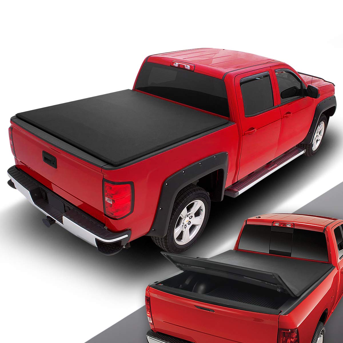 DNA MOTORING Truck Bed Soft Tri-Fold Adjustable Tonneau Cover Compatible with 94-04 S10 / Sonoma 6 Feet Fleetside Bed, TTC-TRISOFT-040