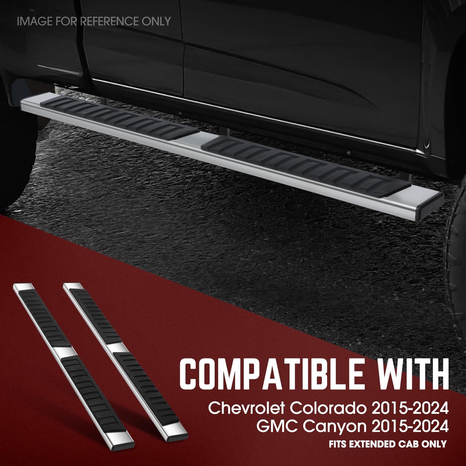 DNA MOTORING 6.75 Inch Wide Flat Running Board Side Step Bars Compatible with 2015-2022 Chevy Colorado Canyon Extended Cab, Truck Running Boards & Steps for Colorado, STEPB-A-0091