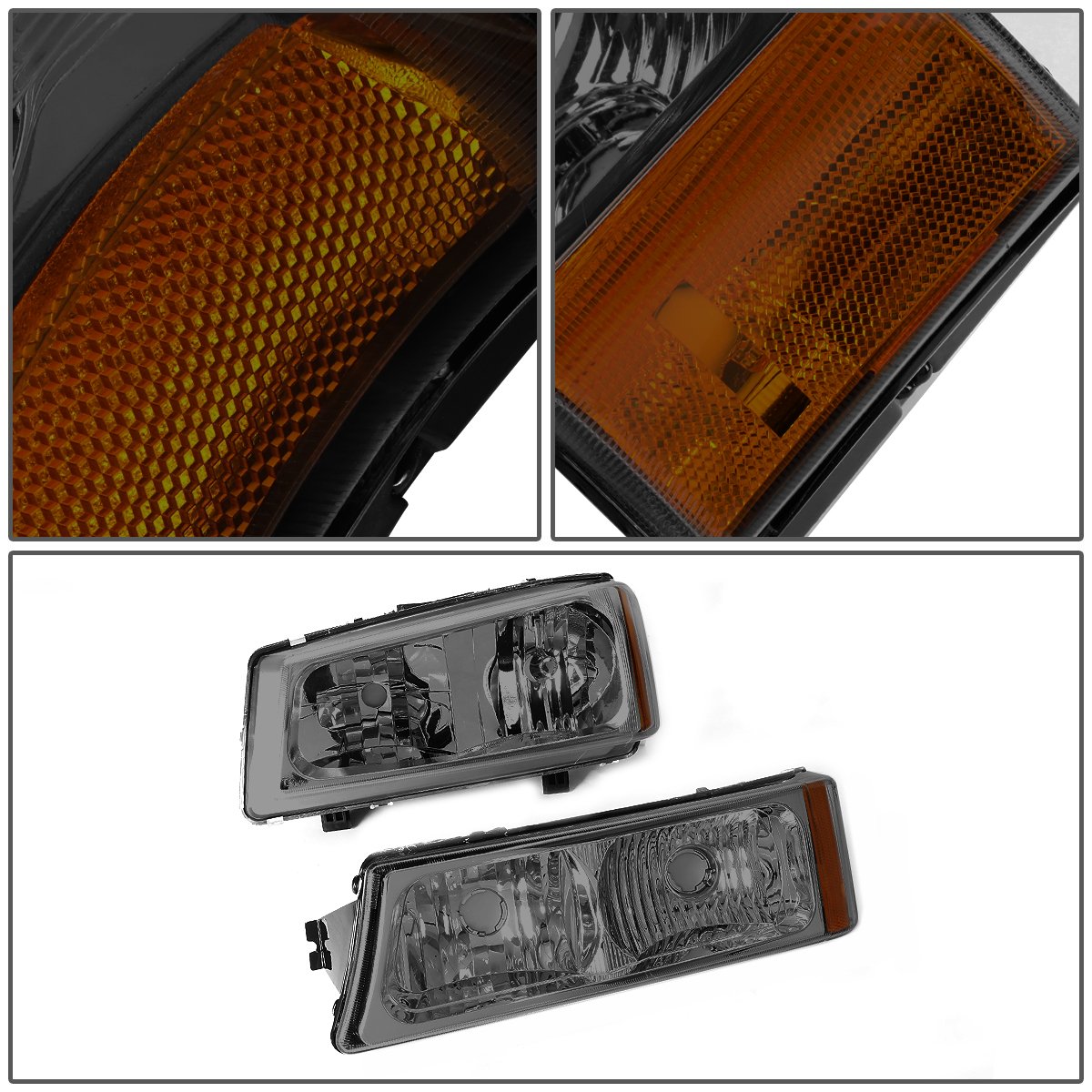 DNA Motoring HL-OH-CS03-4P-SM-AM Smoke Lens Amber Headlights Compatible with 2003-2006 Chevy Silverado/Avalanche