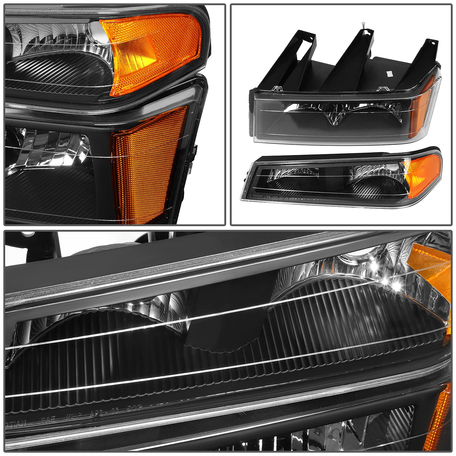 DNA Motoring HL-OH-CCOL044P-BK-AM Black Housing Amber Reflector Headlights Compatible with 04-12 Colorado Canyon