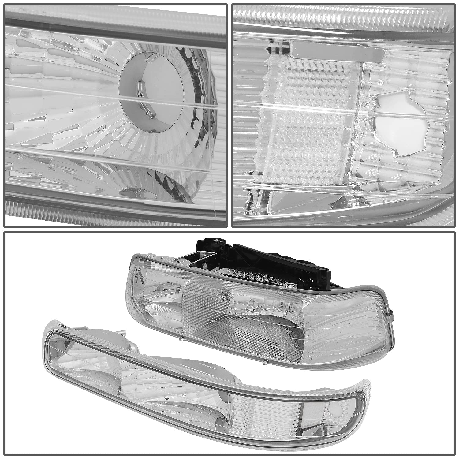 DNA MOTORING HL-OH-CS99-4P-CH-CL1 Headlight Assembly Compatible with 99-02 Silverado 00-06 Suburban/Tahoe Bottom Bumper Lights Fit OE Grill