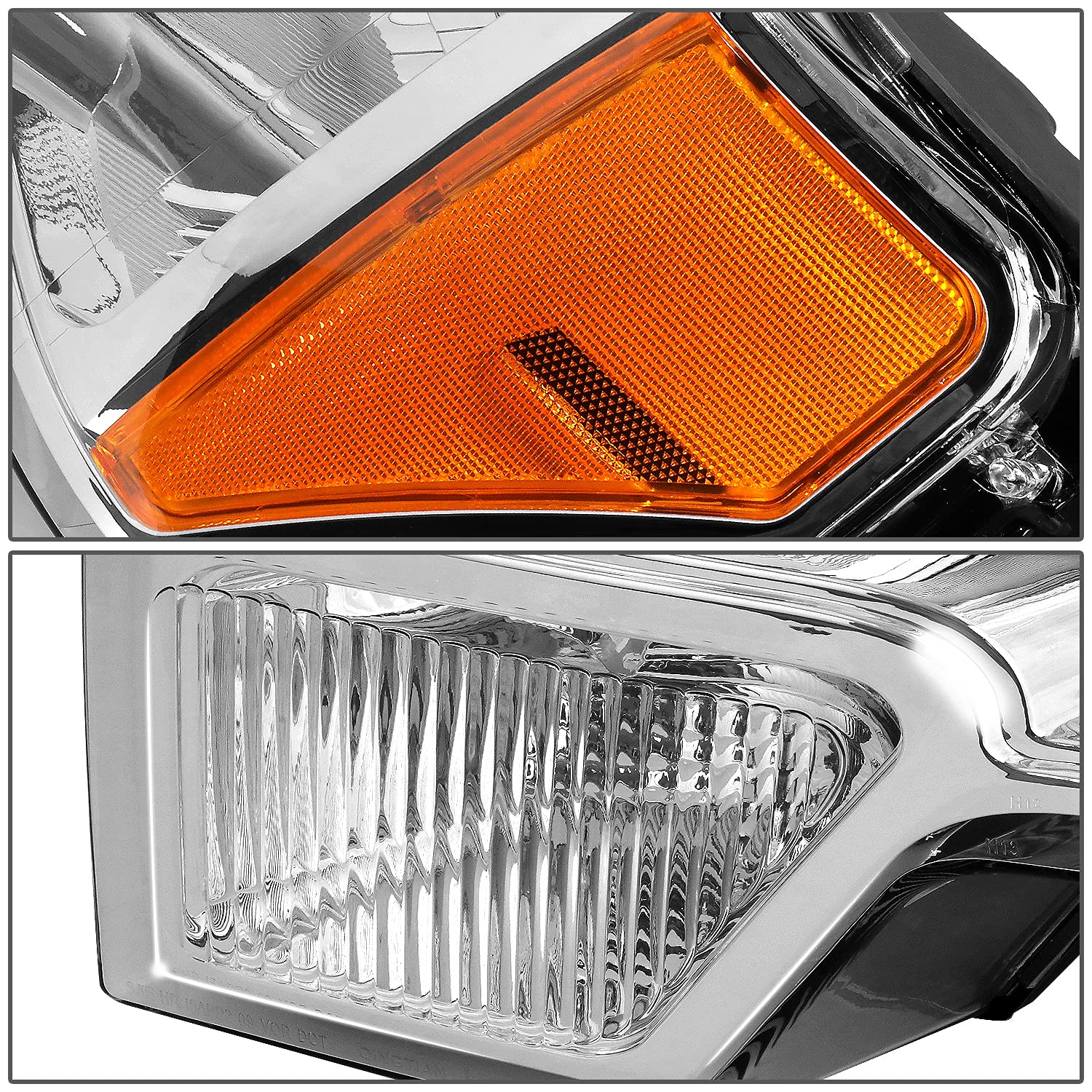 DNA MOTORING HL-OH-F1509-CH-AM Chrome Amber Headlights Replacement Compatible with 09-14 F-150